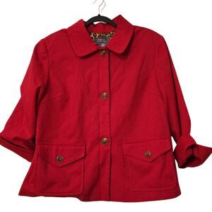 George Womens Jacket Size L Red Button Front 3/4 Sleeve Pockets Lined Soft